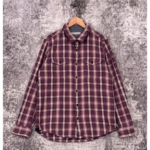 Outerknown Blanket Shirt Large Mens Berry Red Plaid Long Sleeve Button Down